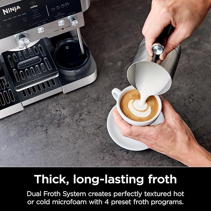 Ninja R-ES601 Luxe Café Premier Series Espresso Machine Drip Coffee Cold Brew Grinder Tamper Frother Silver (Renewed)