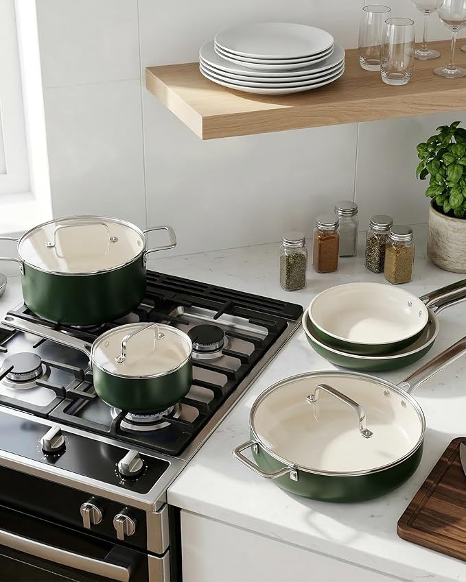 Pots and Pans Set - Nonstick Creamic Kitchen Cookware Sets Non Toxic Cookware Set With Dutch Oven Frying Pan Saucepan Sauté Pan Cooking Utensils Set Pots and Pans for Cooking Set Gifts