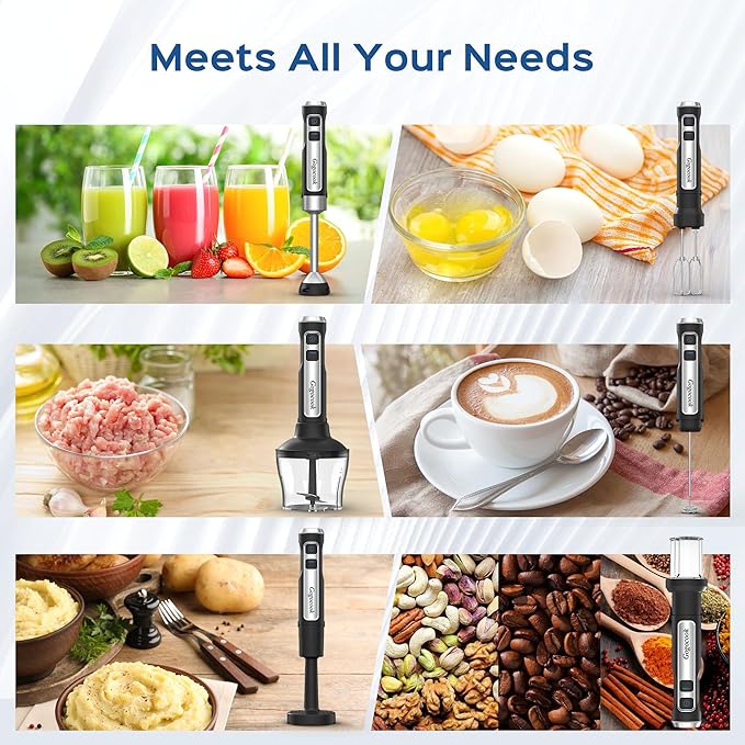 Immersion Blender Handheld 8 in 1 Hand Blender Electric Blender Max 1000W Immersion Blender with 21 Speed &amp Turbo Mode 21 Speed &amp Turbo Mode Beaker Chopper Milk Frother Frother Grinder
