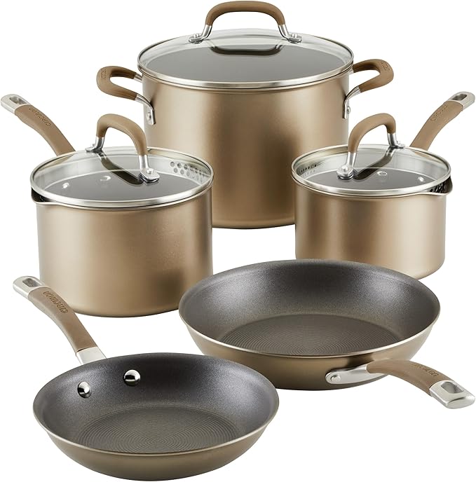 Circulon Premier Professional Hard Anodized Nonstick Cookware Induction Pots and Pans Set 8 Piece - Bronze