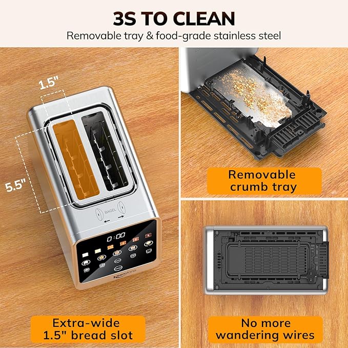 Keenstone Toaster 2 Slice Digital Smart Toaster with TouchScreen Dual Control Panel Single Slot Toasting Timer Reheat &amp Defrost for Bagels Bread Waffles Stainless Steel Kitchen Essentials