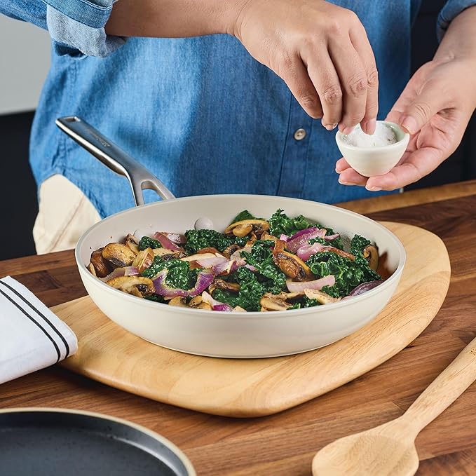 KitchenAid Hard Anodized Ceramic Nonstick Pots and Pans Set with Saucepans Frying Pans Stockpot and Lids 10 Piece Non Stick Cookware Set with Stainless Steel Handles - Porcelain White