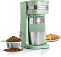 Mixpresso Green Personal Single Serve Coffee Maker with 14oz Travel Mug Drip Small Coffee Maker with Auto Shut Off Reusable Filter Works with Ground Coffee Only – Not for K-Cup Pods