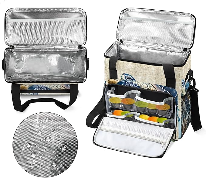 Turtles Coffee Maker Travel Bag Animal Print Turtle Insulated Grocery Bag Travel Picnic Leakproof Cooler Bags With Shoulder Strap