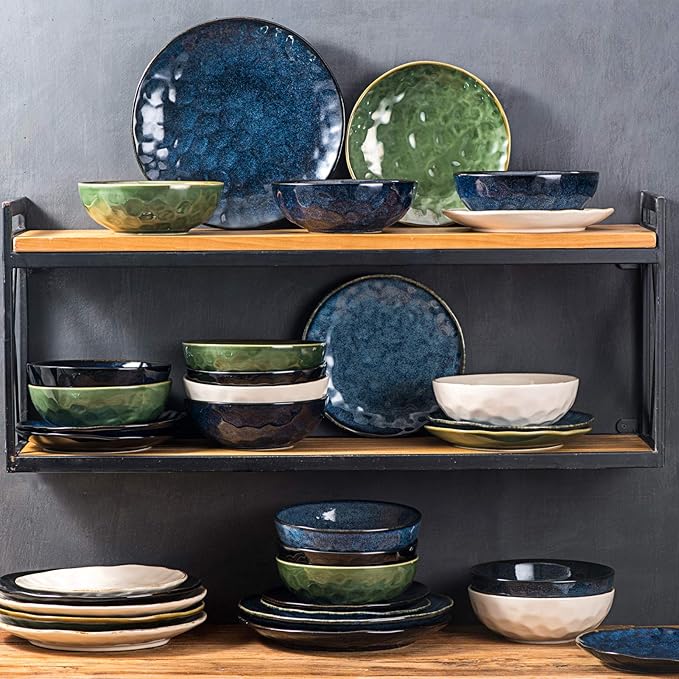 Vicrays 18-Piece Ceramic Dinnerware Set Service for 6 Includes 6 Dessert Plates 32oz Pasta Bowls 12oz Coffee Mug Set Microwave Oven and Dishwasher Safe
