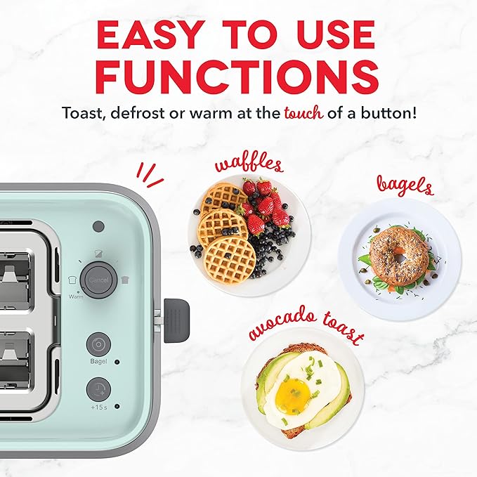 Dash SmartStore® 2-Slice Toaster - Five-Browning Levels Extra-Wide Slots &amp Compact Size - Included Storage Lid - 1-Touch Bagel &amp 15-Second Functions - Aqua