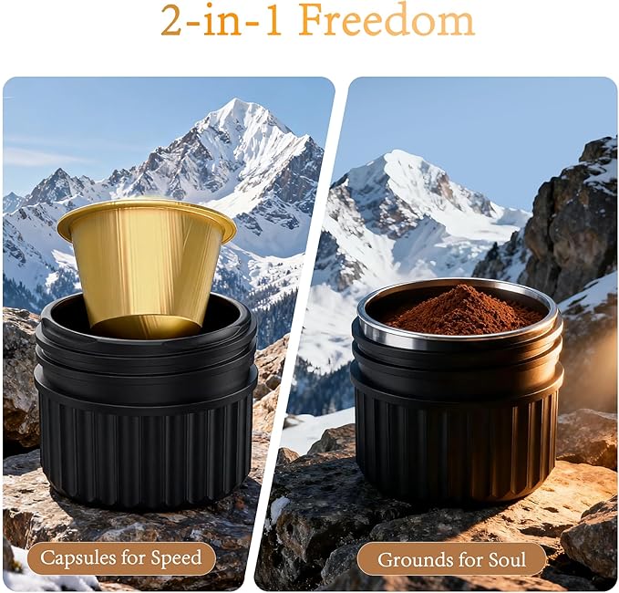 Portable Espresso Machine with Folding Stand20 Bar Self-Heating Coffee Maker3-Min Fast Heat7500mAh for 5 Cups Cold Water/400+ Hot Brews Work with NS Capsules &amp Grounds for TravelHikingOffice