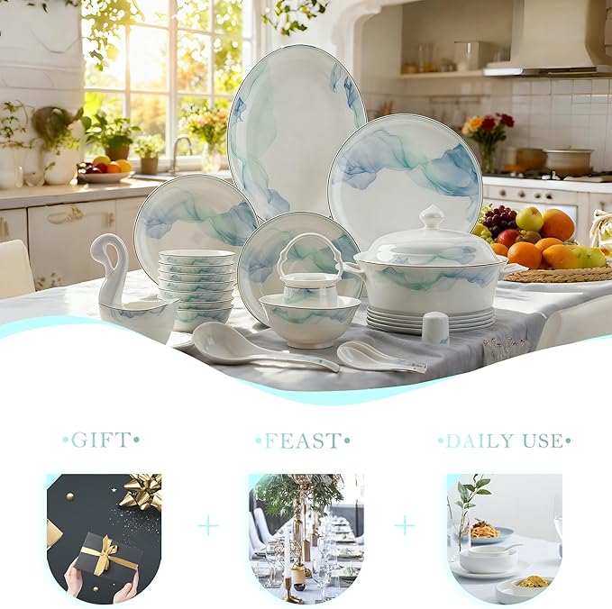 60 Pcs Top Ceramic Bone China Dinnerware Set Fine China Dinnerware Sets Ceramic Tableware Set Chinese Gifts