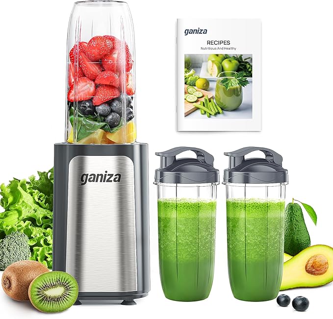 Ganiza Smoothie Blenders 14Pcs Personal Blender for Shakes and Smoothies for Kitchen with 3 Portable Blender Cups (1x24oz &amp 2X17oz) Single Serve Smoothies Maker for Juices Nutritious Recipe Gre