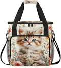 Cat Floral Coffee Maker Travel Bag Cute Cat Insulated Grocery Bag Travel Picnic Leakproof Cooler Bags With Shoulder Strap