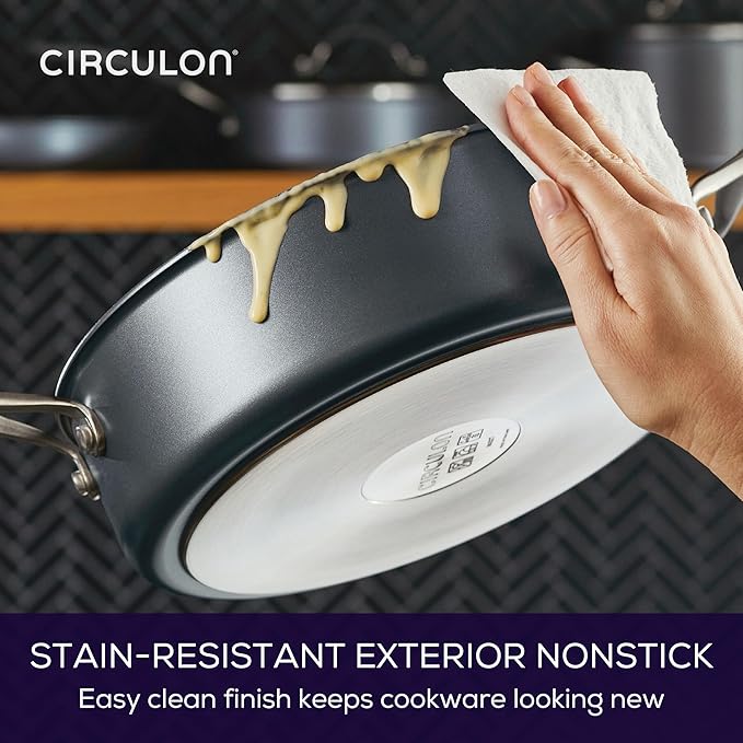 Circulon A1 Series with ScratchDefense Technology Nonstick Induction Sauté Pan with Helper Handle and Lid 5 Quart Graphite