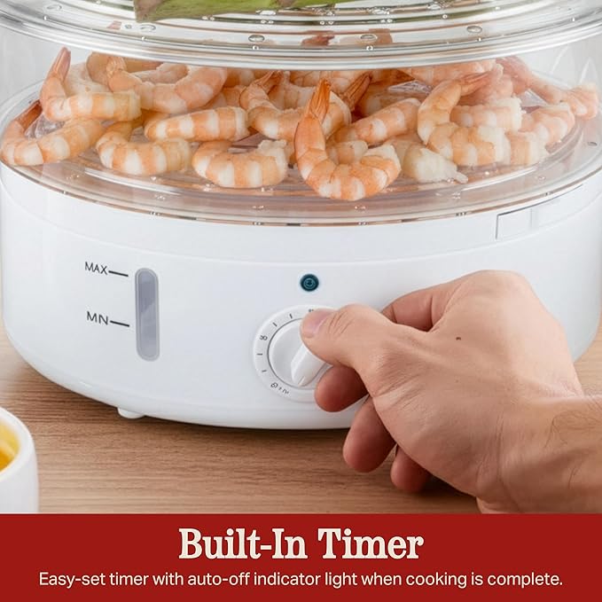 Vegetable Steamer Rice Cooker- 6.3 Quart Electric Steam Appliance with Timer for Healthy Fish Eggs Vegetables Rice Baby Food by Classic Cuisine 11D x 11W x 12.25H