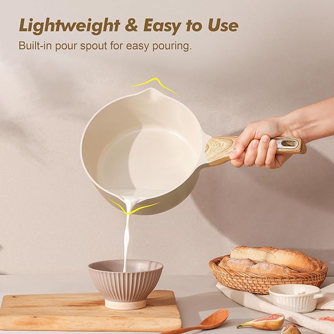 SENSARTE Ceramic Nonstick Sauce Pan with Lid 3.0 Quart Saucepan with Double Spout Large Cooking Pot Non toxic Kitchen Sauce Pot Non stick Saucier Pan Induction Cookware PFOA PTFE PFAS Free