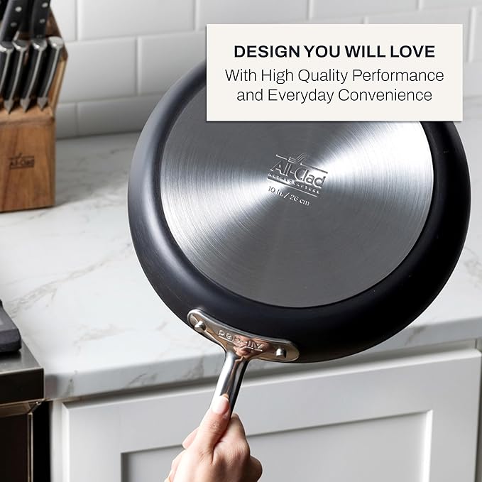 All-Clad HA1 Hard Anodized Non Stick Fry Pan Set 2 Piece 8 10 Inch Induction Oven Broiler Safe 500F Pots and Pans Set Kitchen Frying Pans Skillets Premium Cookware Home Dishwasher Safe Black