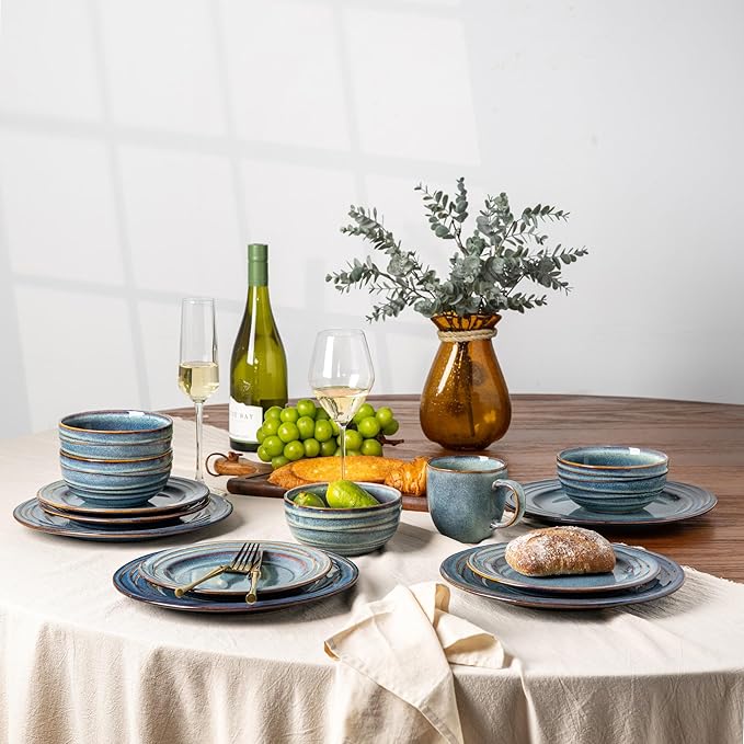 GBHOME Ceramic Dinnerware Sets12 pcs Embossed Elegant Stoneware Plates and Bowls Sets Housewarming Wedding Gift | Dishwasher &amp Microwave Safe | Dishes Set Service for 4
