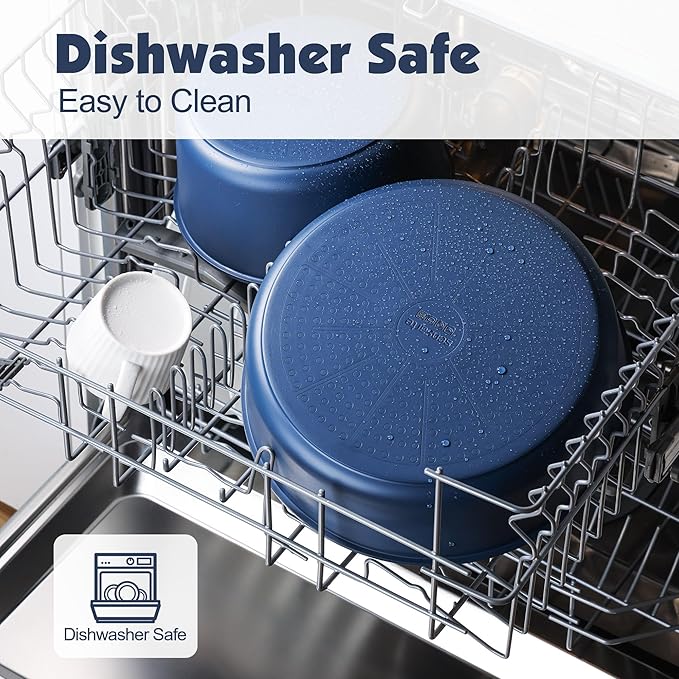 SENSARTE 17 Piece Ceramic Pots and Pans Set Nonstick Detachable Handle Cookware Induction Kitchen Cookware Set with Removable Handle Dishwasher ＆ Oven Safe (Navy)