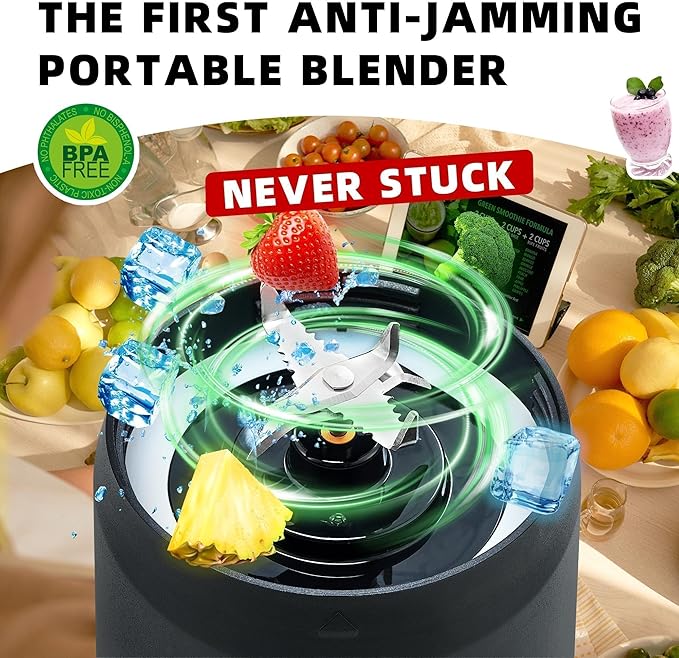 Portable Blender Anti-Jamming for Shakes and Smoothies USB Rechargeable BPA Free 24oz Sporty Bottle with a Travel Lid Valentine's Day Gifts.