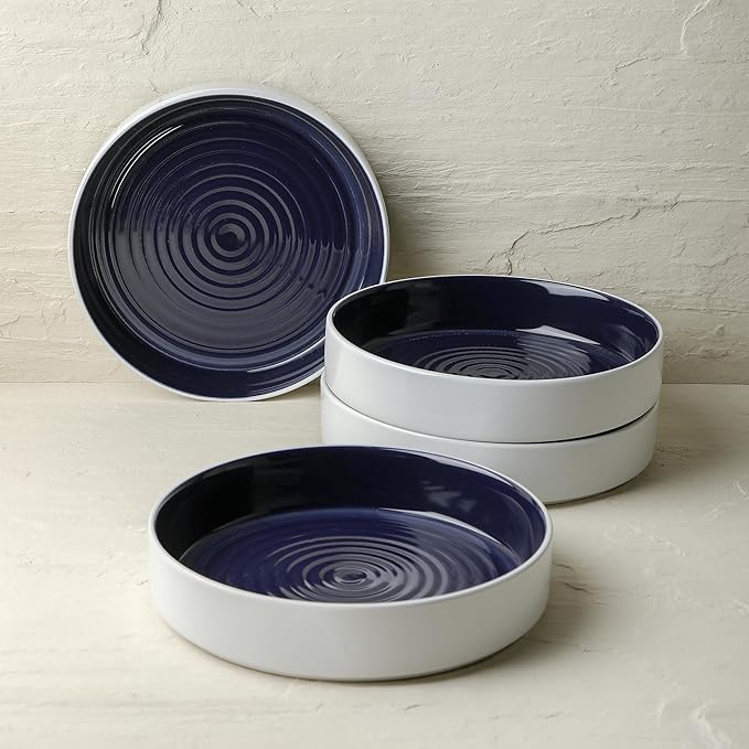 Stone Lain Elica 12-Piece Modern Dinnerware Set Stoneware Plates and Bowl Sets for 4 Navy and White