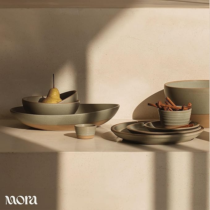 MORA Small Bowls Set of 4 16oz Ceramic Pottery Dessert Bowls - Microwave Oven and Dishwasher Safe - Thyme