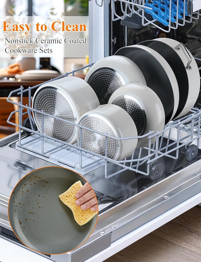 ChefRobot Nonstick Ceramic Cookware Set Healthy Pots And Pans Set Induction Kitchen Cookware sets Non Toxic Pots And Pan SetPFOA ＆ PTFE Free (12 Pcs-Cookware Sets)