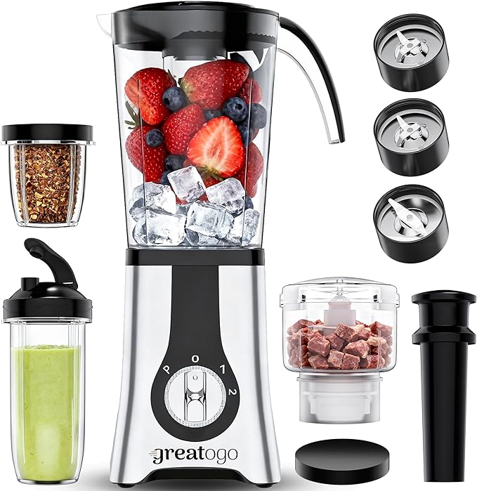 Smoothie Blender Food Processor Combo 13 Piece All-in-One Kitchen System with Grinder Meat Chopper 4 in 1with 4 BPA-Free Cups(10oz-42oz) ShakesBaby FoodBlendingDishwasher SafeIdeal Gift