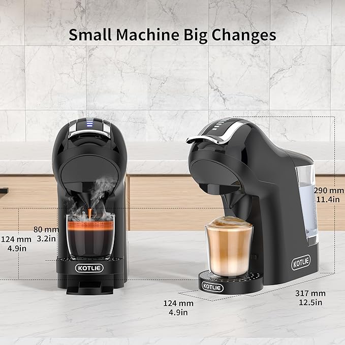 KOTLIE Single Cup Coffee Maker Multi Capsule Machine Compatible With Various Capsule Types 4 Temperature Settings 7 Water Volume Levels19 Bar(Glossy Black)