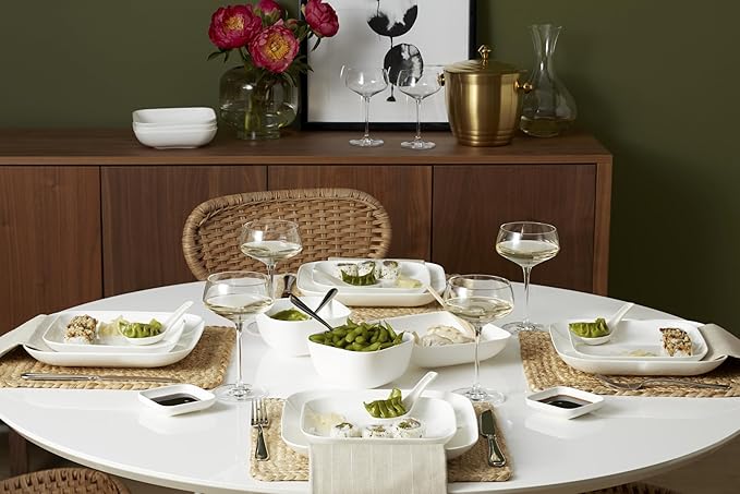 Lenox Dinnerware Set Studio 1414 Square 16-Piece Set Service For 4 Bone China Material Dishwasher &amp Microwave Safe Home And Kitchen Kitchen And Dining Plates And Bowls Sets (White 16 Piece