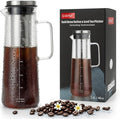 Cold Brew Coffee Maker &amp Ice Tea Maker 1.4L/48oz Cold Brew Pither Borosilicate Glass Carafe with Stainless Steel Filter Airtight Lid Dishwasher Safe Easy to Use | Mannual &amp Brush Included