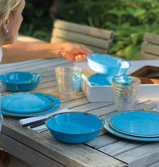 Fox Run Melamine Dinnerware Set Dark Blue 12 Piece