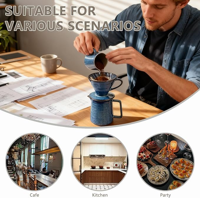 Ceramic Pour Over Coffee Maker Set Starry Blue Coffee Dripper Cone with 40 Filters 14 Ounces/400ml Pot