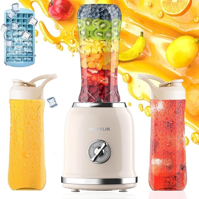 Personal Retro Protein Drink Blender 3 Speed Small Blender for Smoothies Maker with 6-Edge Blade and 2 * 20oz BPA Free Travel Cups