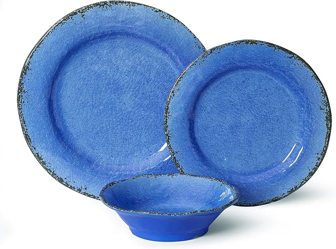 LEHAHA 12 Piece Melamine Dinnerware Set BPA Free Farmhouse Outdoor Dishes Set for 4 A Light Weight and Unbreakable Rustic Plate Bowl Set for Patio RV and Camping