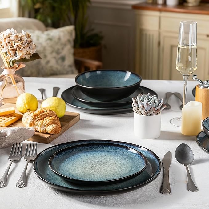 AmorArc Ceramic Dinnerware SetsHandmade Reactive Glaze Stoneware Plates and Bowls SetsHighly Scratch Resistant | Dishwasher &amp Microwave Safe Dishes SetService for 6 (18pc)