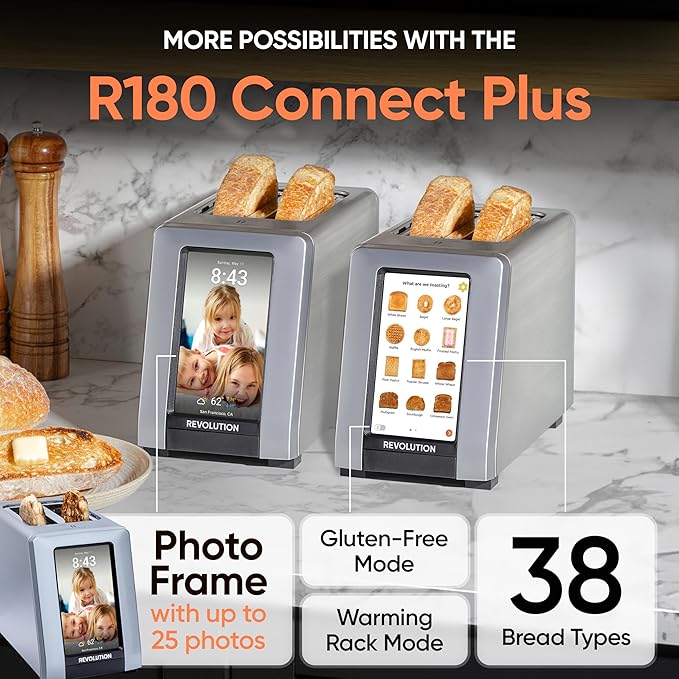 Revolution R180 Connect Plus Smart Toaster with Touchscreen (Bundle with Toastie Press &amp Warming Rack) Choose from 40+ Bread Types 7 Browning Levels &amp Toastie Press Mode