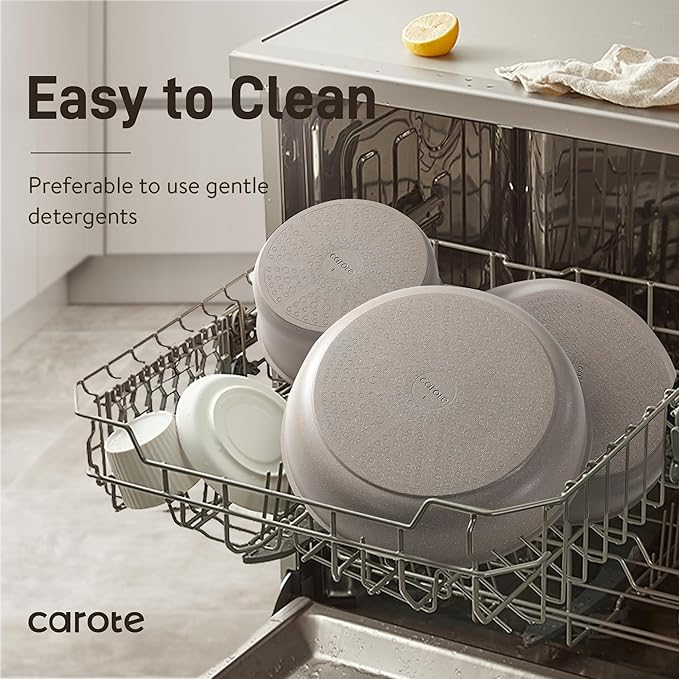 CAROTE 19pcs Pots and Pans Set Non Stick Nonstick Cookware Set Detachable Handle Induction Kitchen Cooking Sets with Removable Handle RV Kitchen Oven Safe Taupe