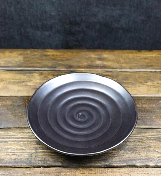 Ebros Gift Iron Black Clay Underglaze Technique Tetsu Kesho Porcelain Dinnerware Kitchen Set Asian Japanese Restaurant Supply (Pack Of 5 Round Dinner Plates 8.75 D)