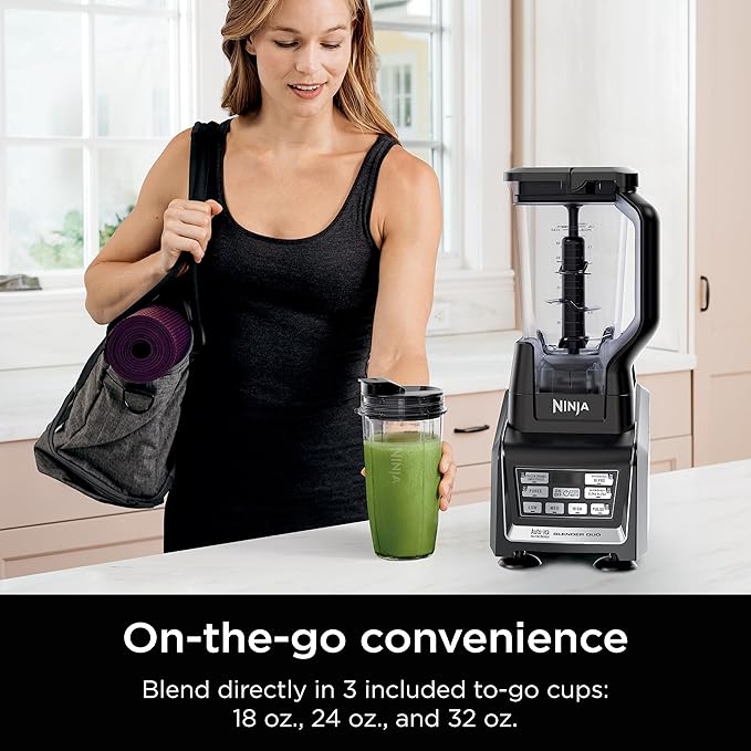 Ninja BL642 Nutri Ninja Personal &amp Countertop Blender with 1200W Auto-iQ Base 72 oz. Pitcher and 18 24 &amp 32 oz. To-Go Cups with Spout Lids For Smoothies Shakes &amp More Dishwasher Saf