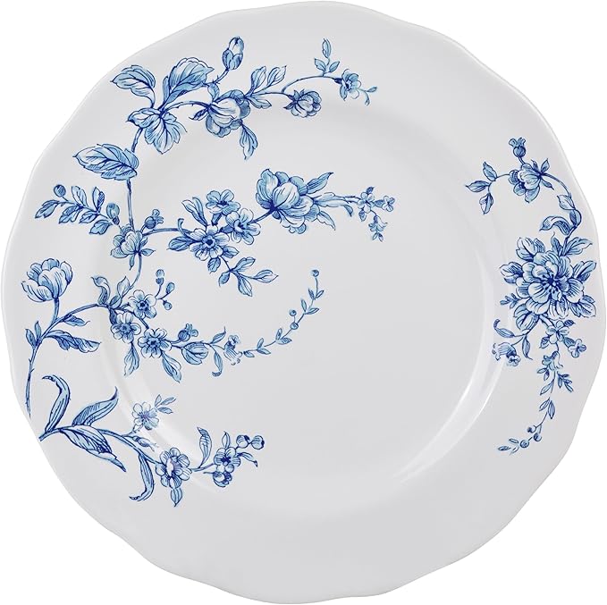 222 Fifth 12-Piece Porcelain Dinnerware Set for 4 White &amp Blue Plates and Bowls Set Glossy Ceramic Dish Set with Beautiful Floral Design Elegant Kitchen Dishes Microwave &amp Dishwasher Safe