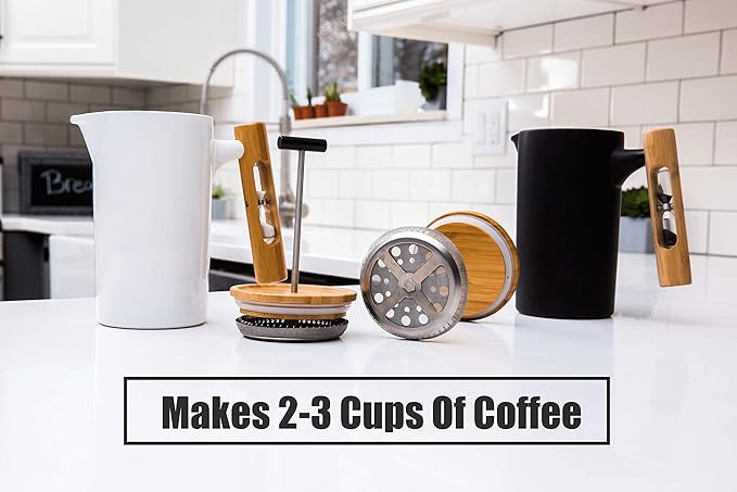 StramperPress| French Press coffee maker | HourGlass Timer| Coffee Press| (White Ceramic)