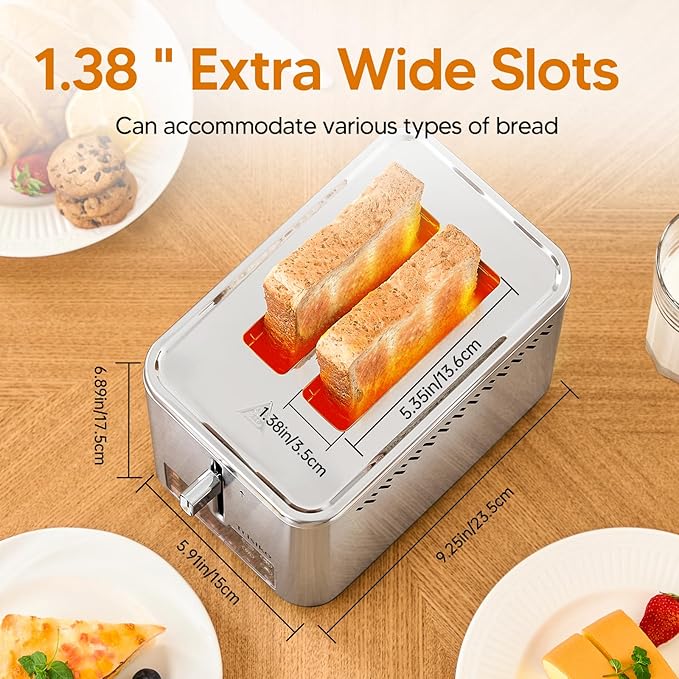 Trisiko® Touch Screen Toaster 2 Slice Stainless Steel Smart Toaster with Digital Timer 1.38 Extra-Wide Slots for Bread&amp Bagelwith Reheat Defrost Cancel +15s Boost Great for Home OfficeDo