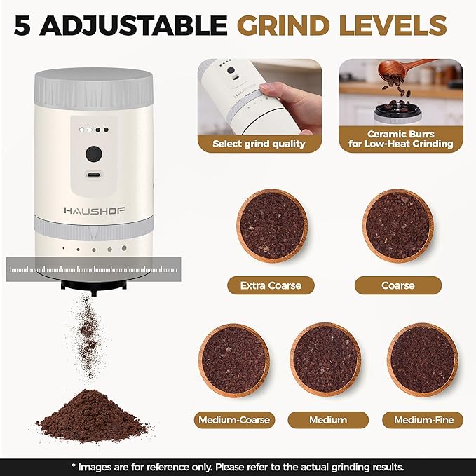 HAUSHOF Portable Coffee Maker Camping Coffee Makers Travel Mini Coffee Maker Portable Travel Coffee Maker with Grinder Personal Cordless Travel Coffee Maker for Car Camping and Home