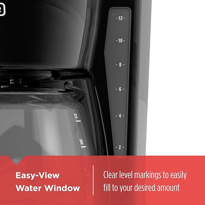 BLACK+DECKER 12-Cup Digital Coffee Maker Programmable Washable Basket Filter Sneak-A-Cup Auto Brew Water Window Keep Hot Plate Black
