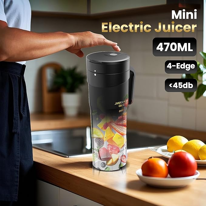 Cordless Portable Blender – USB Rechargeable Leakproof Lid Personal Smoothie Maker for Travel &amp Gym – Mini Electric Juicer for Fruits &amp Ice (Black and White)