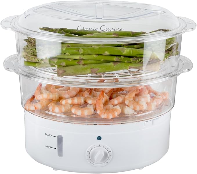 Vegetable Steamer Rice Cooker- 6.3 Quart Electric Steam Appliance with Timer for Healthy Fish Eggs Vegetables Rice Baby Food by Classic Cuisine 11D x 11W x 12.25H