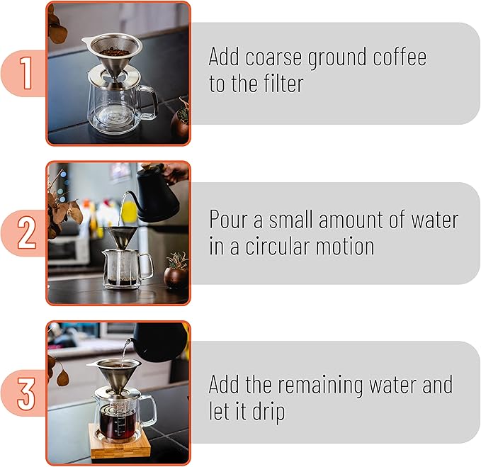 Brew To A Tea BTaT- Pour Over Coffee Maker Set Double Wall Glass 16 oz Drip Coffee Maker Pour Over Permanent Filter
