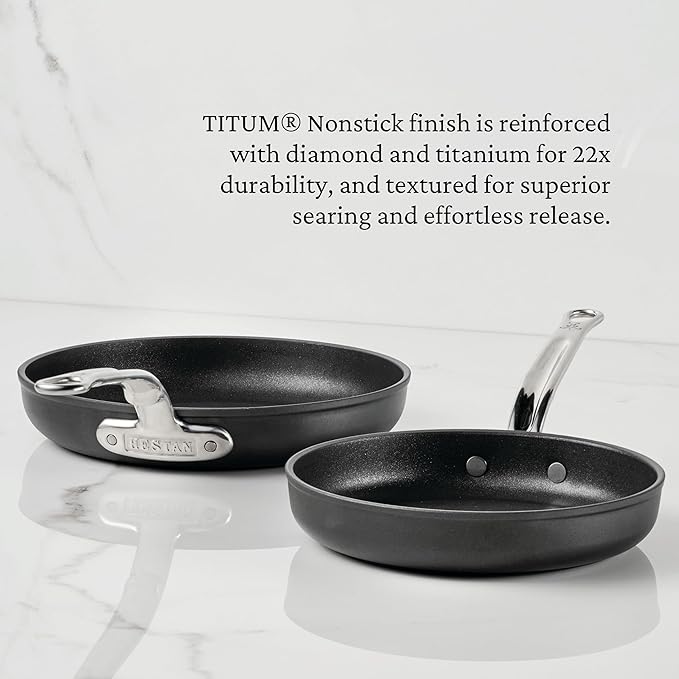 Hestan TITUM Fusion 3-Piece Nonstick Skillet Set (8 9.5 &amp 12.5) Double Impact Stainless Steel Base &amp Aluminum Body Induction Compatible Made without PFOAs