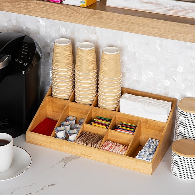 Mind Reader Cup and Condiment Station Countertop Org Coffee Bar Rayon from Bamboo Cup 18.125L x 9.5W x 6.5H Brown