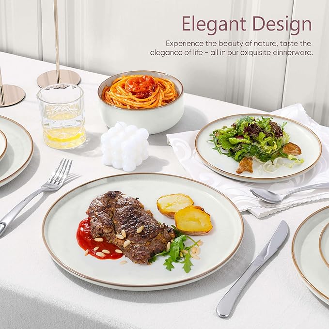 Herogo 12 Pieces Stoneware Dinnerware Sets with 10.43 Inch Dinner Plates Set of 6 Ivory White