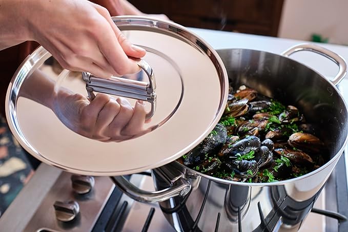 Joseph Joseph Space Steel 10-Piece Stainless Steel Sauce Pan Set with Lids Nesting with Folding Handles Induction &amp Oven Safe