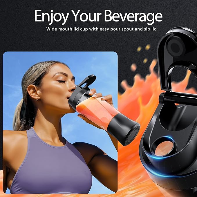 Portable Blender Cordless 24oz. Vessel Personal Blender-for Shakes &amp Smoothies BPA Free Leakproof-Lid &amp Sip Spout USB-C Rechargeable &amp Self Cleaning - Travel with 6 Sharp Blade Blac